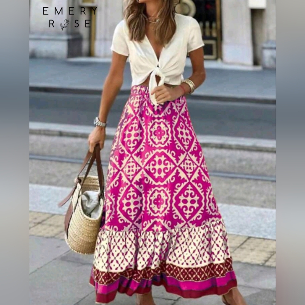 Floral print boho skirt